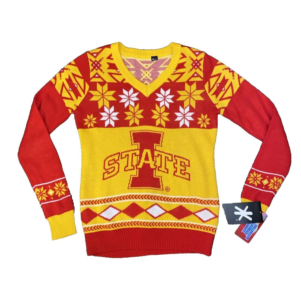 Klew Iowa State Women's Big Logo V-Neck Sweater RED/Yellow - SMALL NEW WITH TAGS